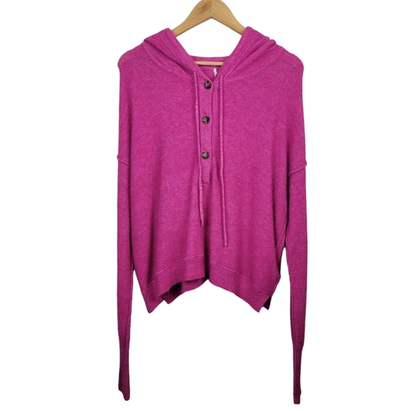 Free People Praline Cozy Henley Sweater Size S Pink Rose Hoodie Wool Alpaca NWOT - Picture 4 of 11